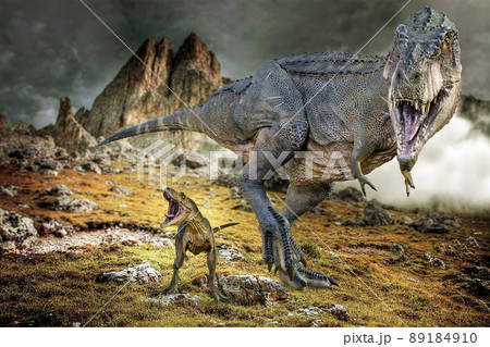 イラスト原画 獲物を狙うティラノサウルス 「暴君」 イラスト原画 獲物