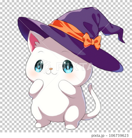 魔女の帽子をかぶっている白猫①のイラスト素材 [106739623] - PIXTA