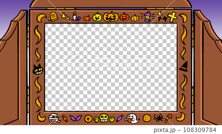 背景が紫色のハロウィン柄の紙芝居枠のイラスト素材 [108309784] - PIXTA