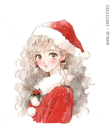 少女漫画風のサンタクロースコスチューム女子のイラスト素材