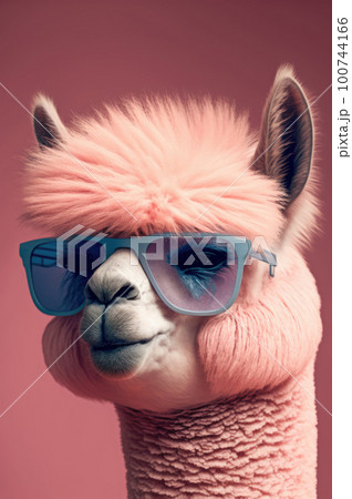 Pink alpaca wearing sunglassesのイラスト素材 [100744166] - PIXTA