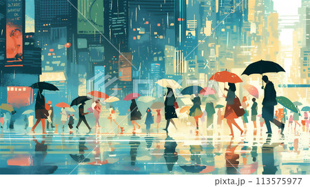 雨の街の風景 のイラスト素材 [113575977] - PIXTA