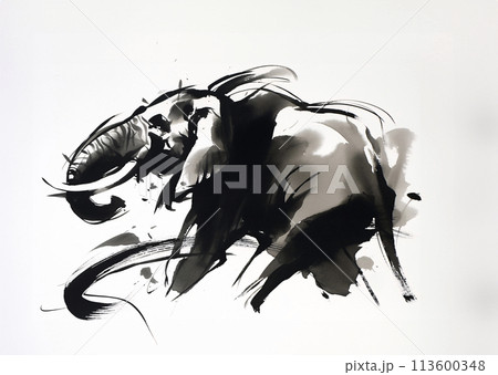 象の水墨画のイラスト素材 [113600348] - PIXTA