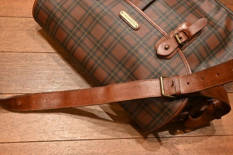 USED 90s ポロラルフローレン PVC×レザー タータンチェック柄の大きめ