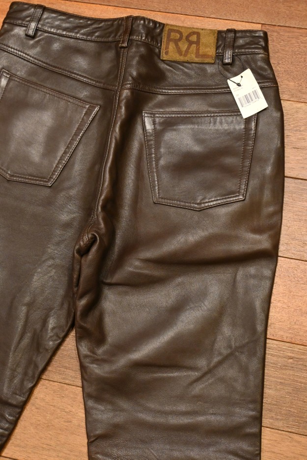 90s DEADSTOCK RRL ラルフローレン レザーパンツ 三ツ星タグ【BROWN/32