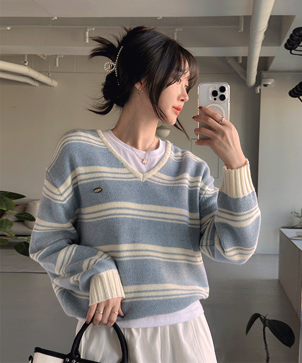 Vネックストライプニット | ファッション通販サイト NUGU