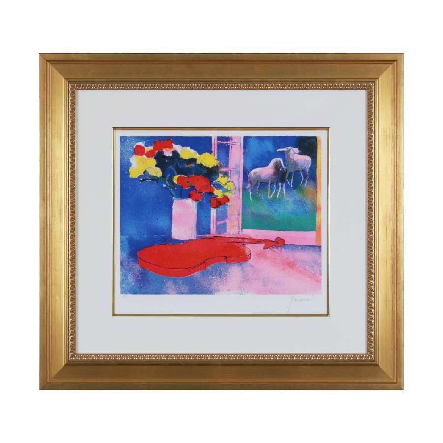 バイオリンと花束と馬<span class=