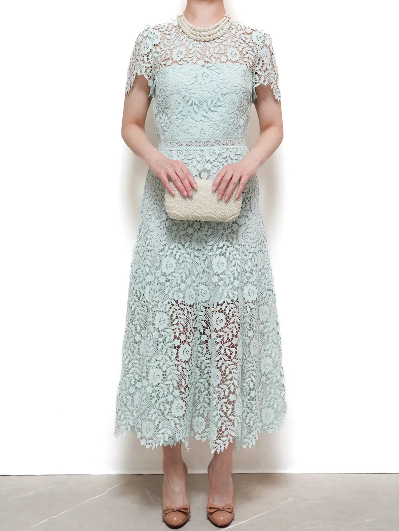 SELF PORTRAIT（セルフポートレイト） レースミディドレス（グリーン