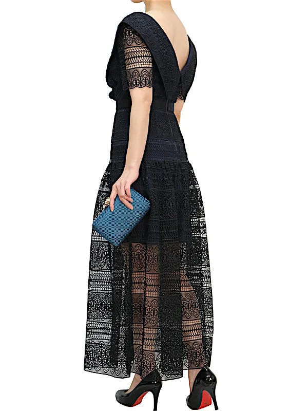 SELF PORTRAIT（セルフポートレイト） レースロングドレス（ブラック