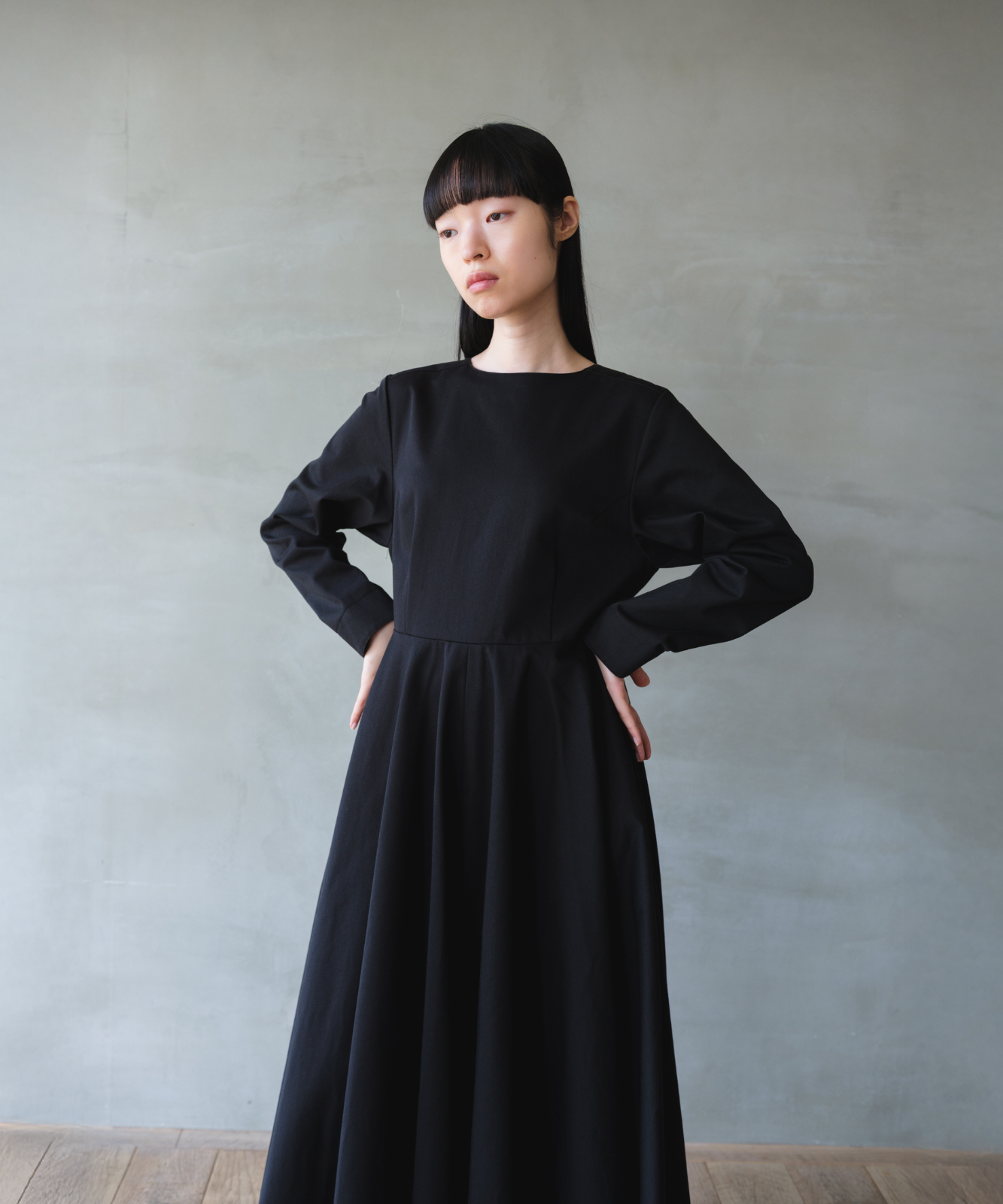 ≪通常販売≫【THE DRESS #10】 long sleeve black flare onepiece