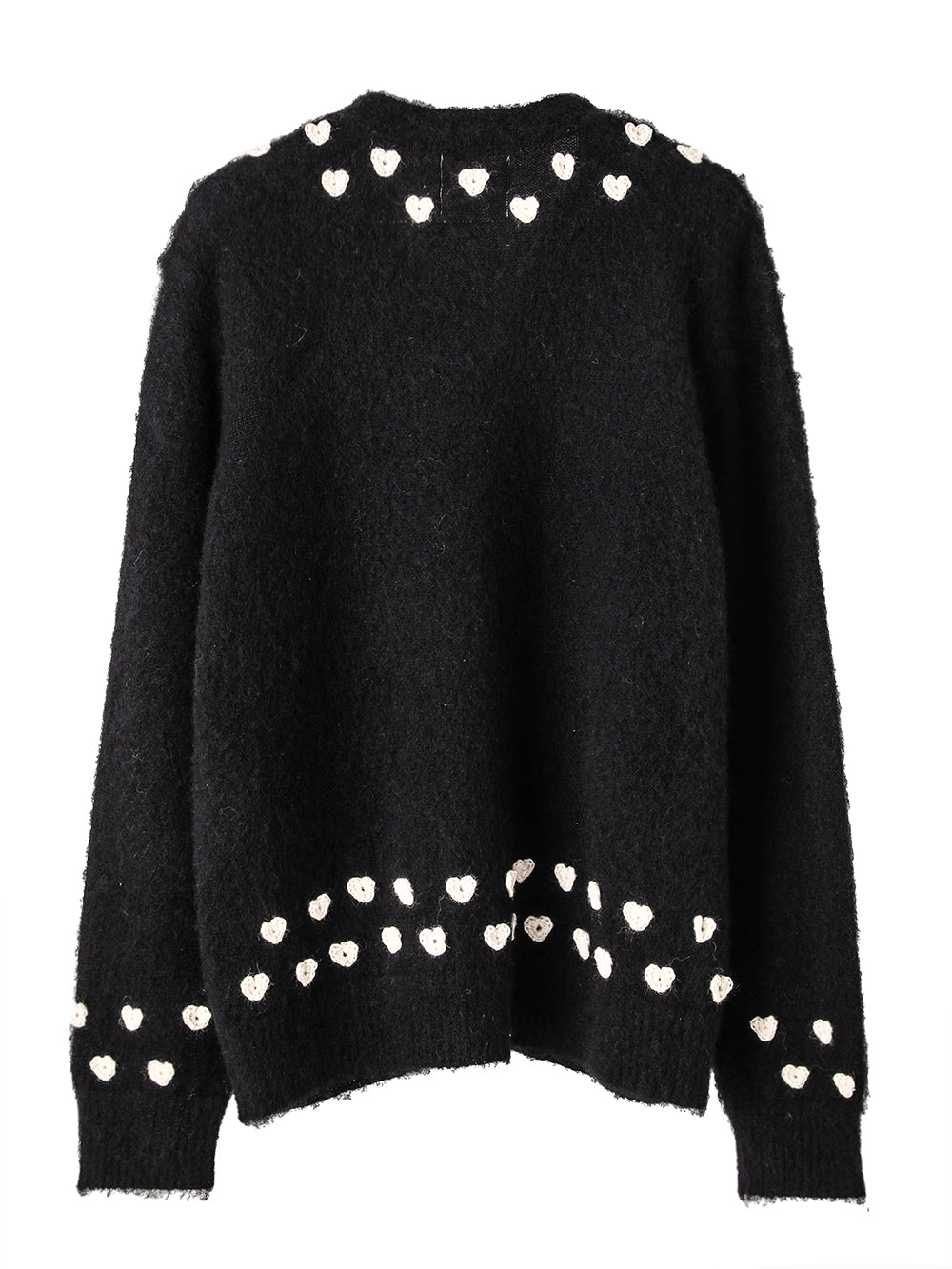 sk.0014AW25-black(white ribbon) ハートアタッチドモヘアカーディガン