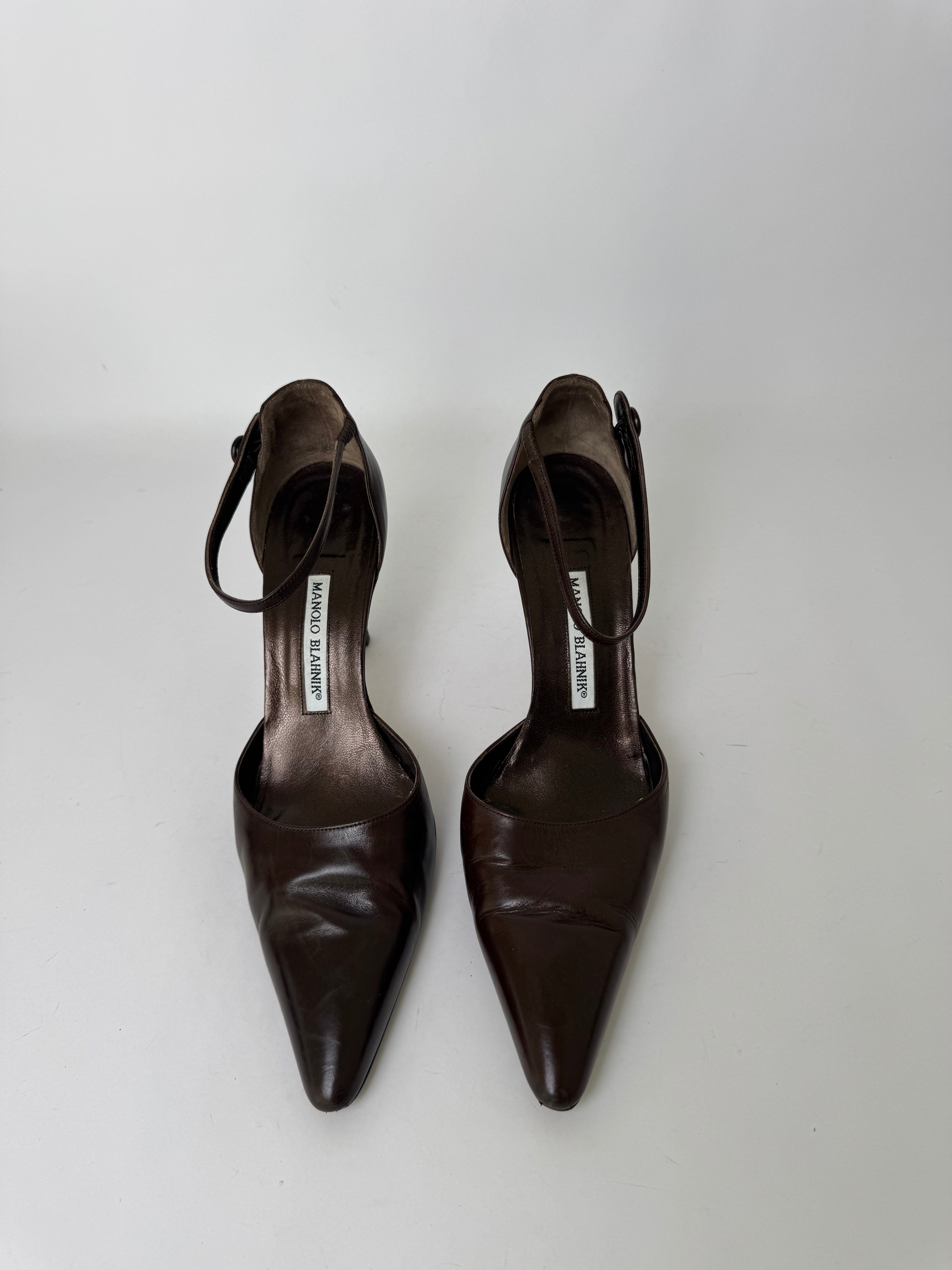 Manolo Blahnik Brown Leather D'Orsay Pumps 39.5