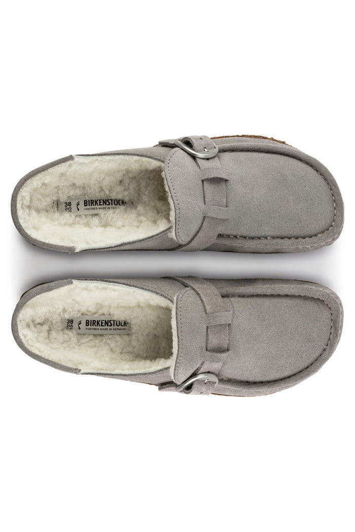 Birkenstock Buckley Shearling Suede Leather in Stone Coin narrow