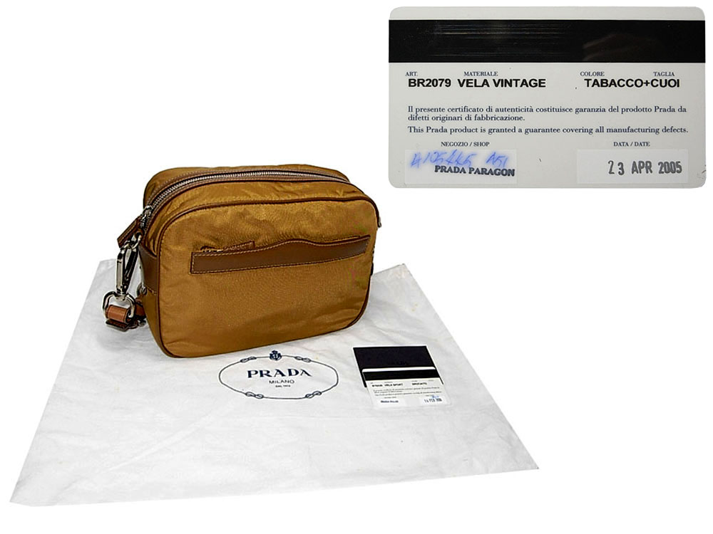 Prada BR2079 Brown/ Tabacco Vela Tessuto Nylon Square Shoulder Bag