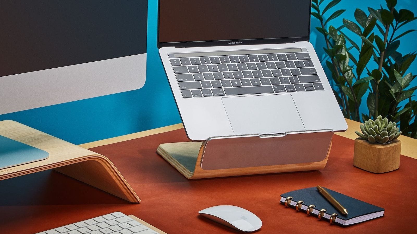 Grovemade Wood Laptop Riser lifts your display to an ergonomic