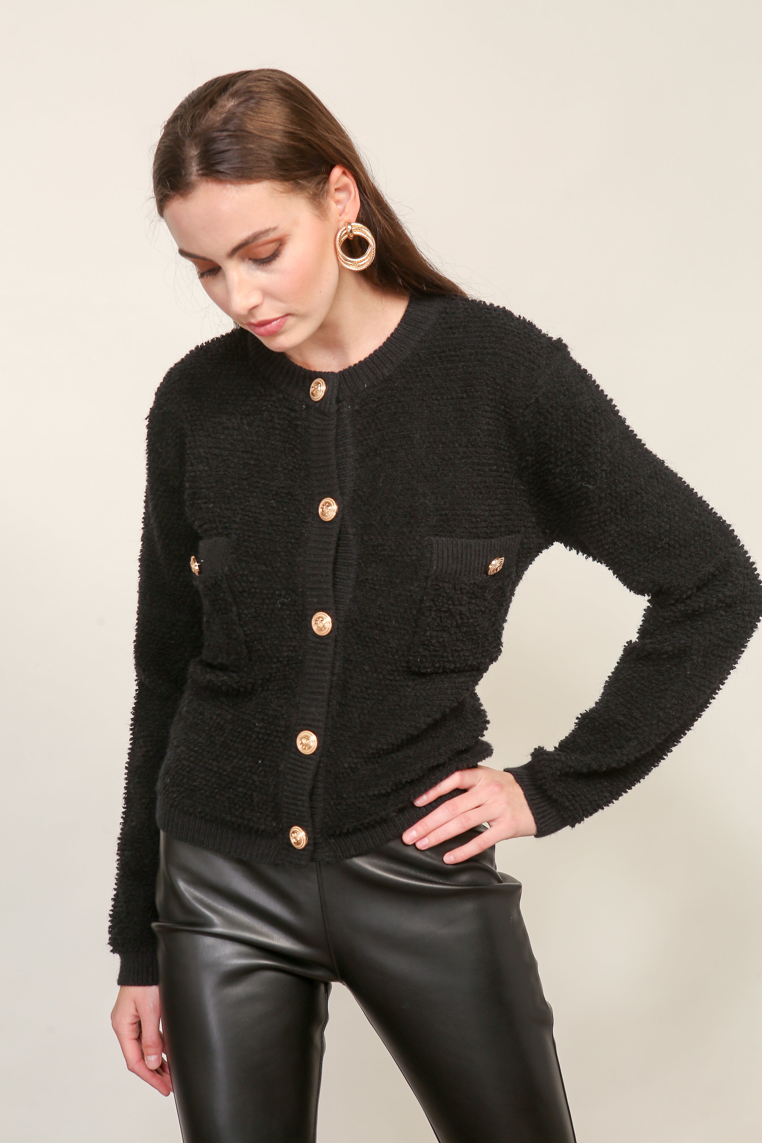 Khloe boucle cardigan (black) 1 – Line & Dot