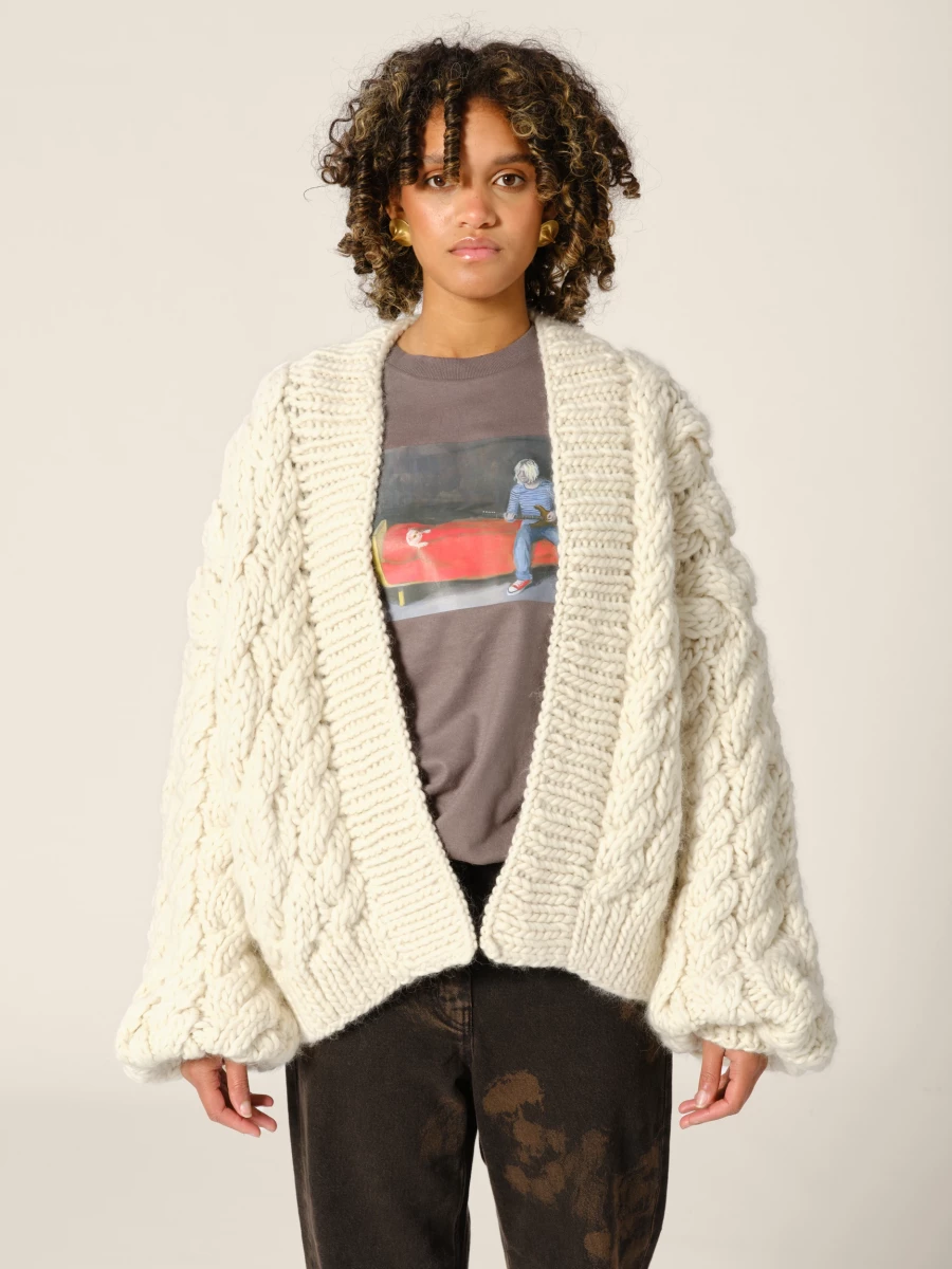Ivory 'Bibi' Cable Chunky Wool Cardigan Taglia M/L Color Ivory