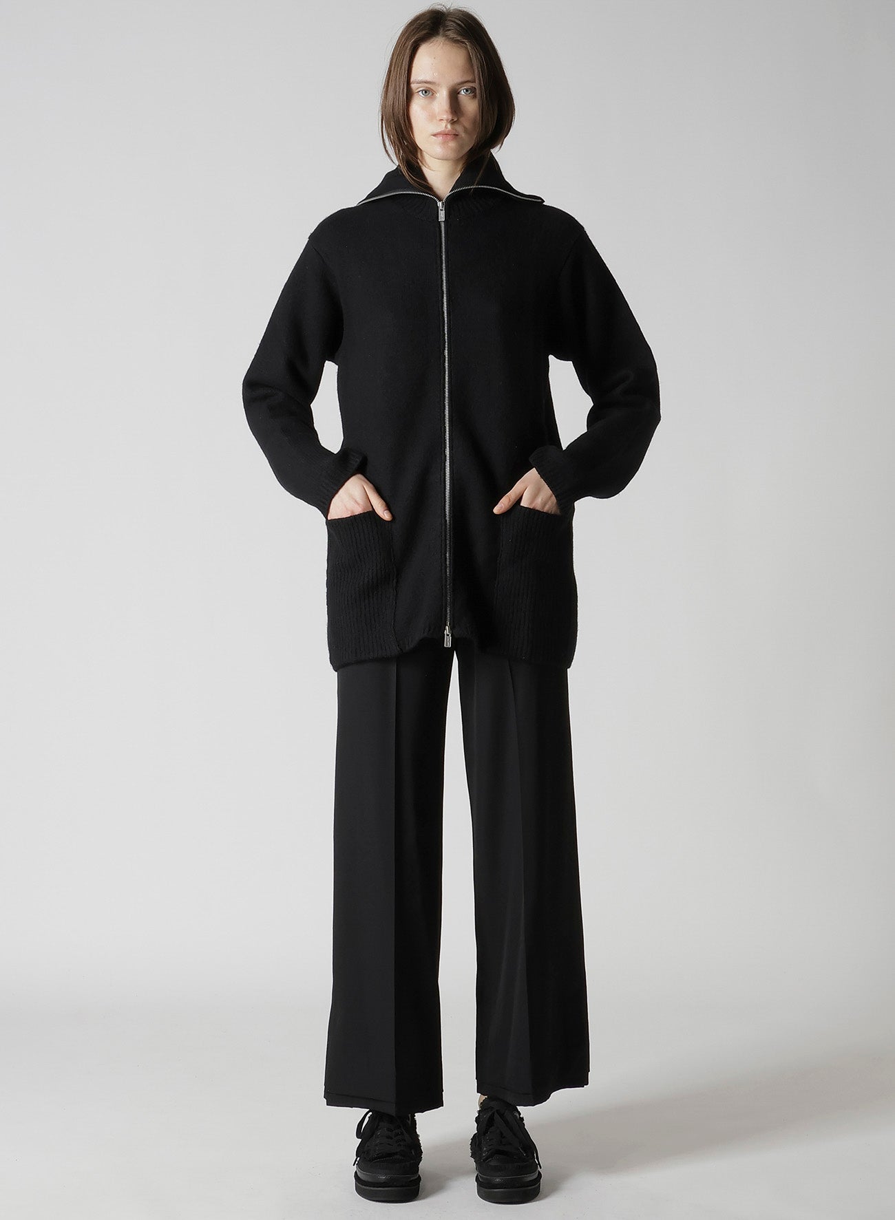 5G3P PLAIN STITCH 1x1 RIB BIG HIGH NECK ZIP CARDIGAN – THE SHOP