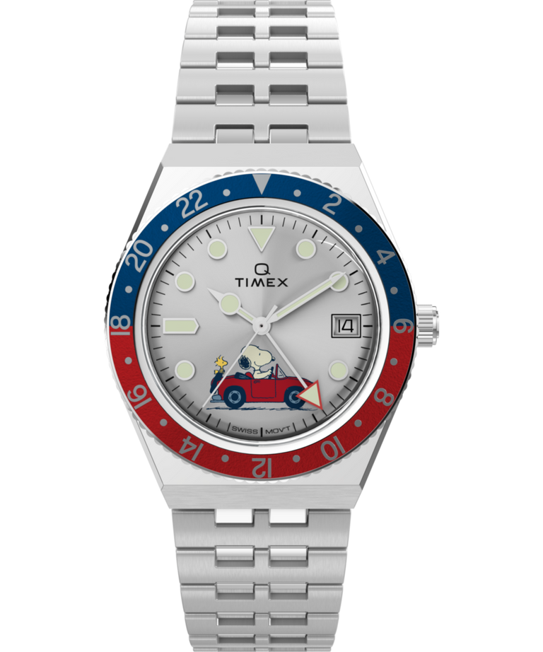 Peanuts® x Q Timex® GMT 38mm Stainless Steel Bracelet Watch