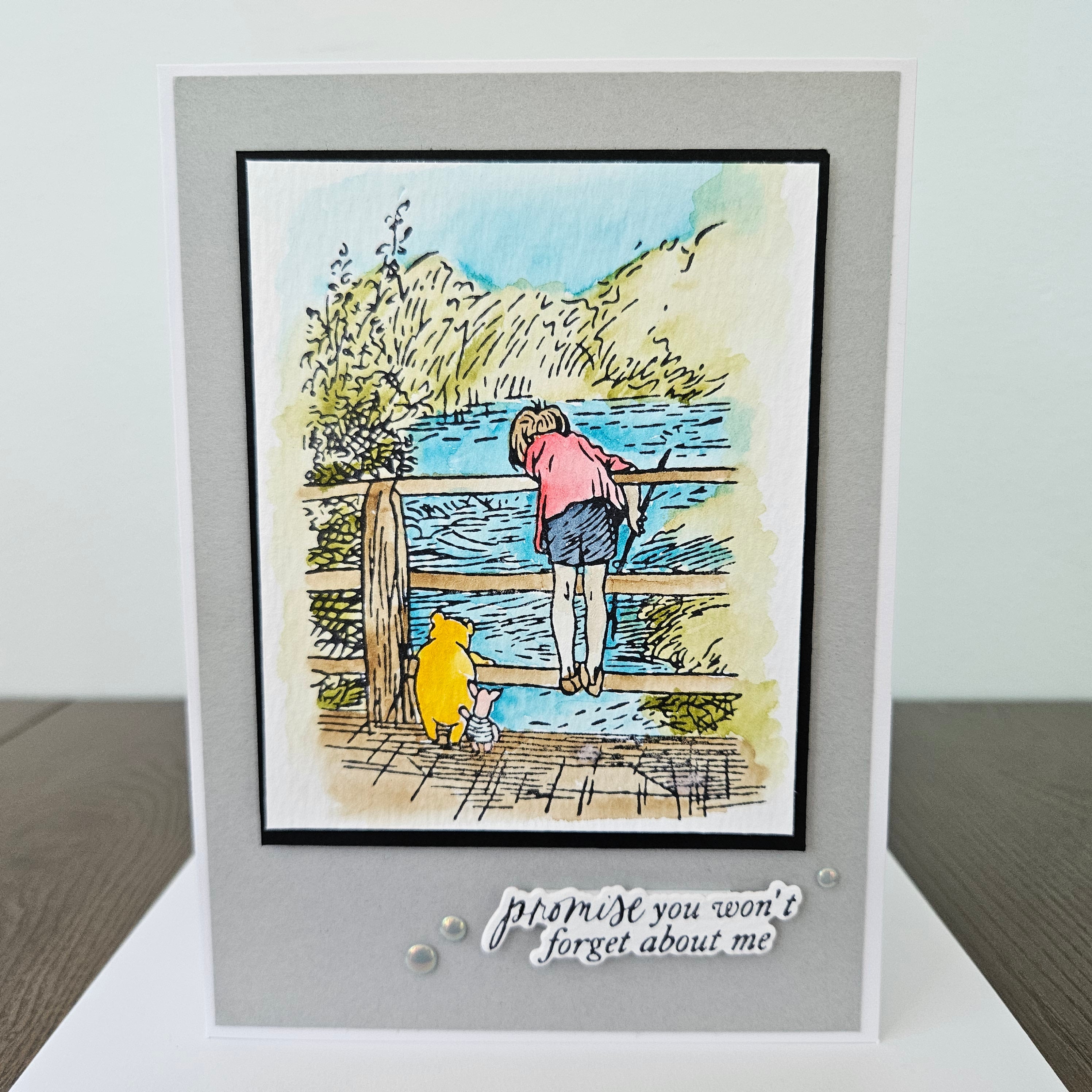 Winnie the Pooh Friendship Card, Hand-colored Watercolor Greeting