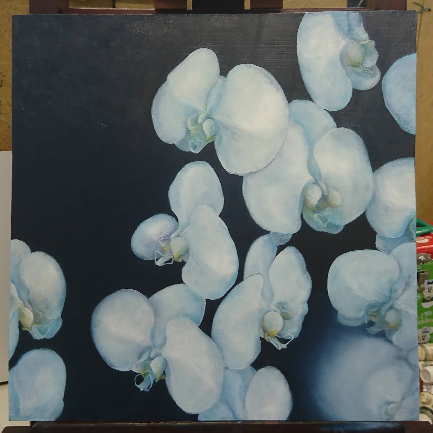 初心者におすすめ！ホルベインジェッソ下地に油絵の具で白い花を描く42