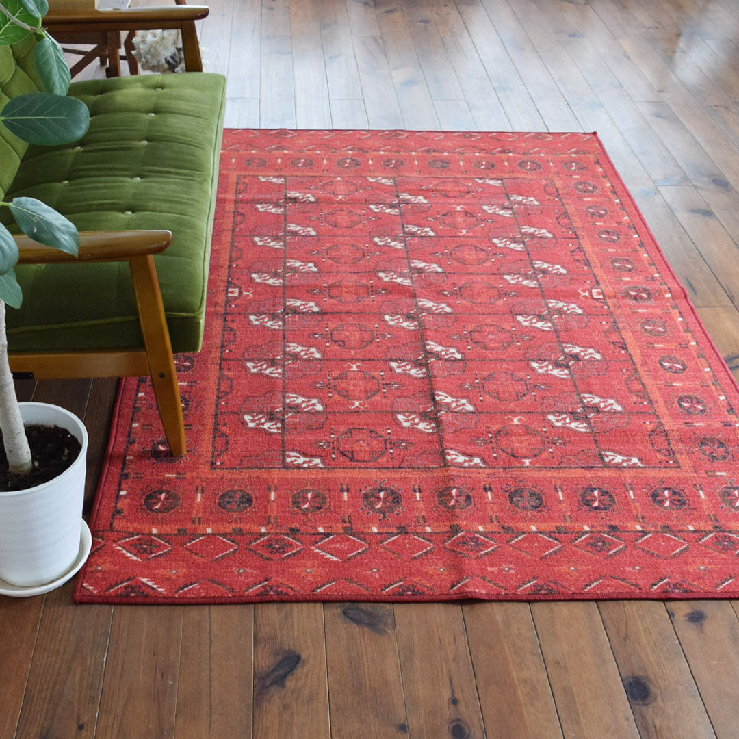 ヴィンテージ風ラグ TOCORU Series アフガンTEKKE ループ レッド– ラグ