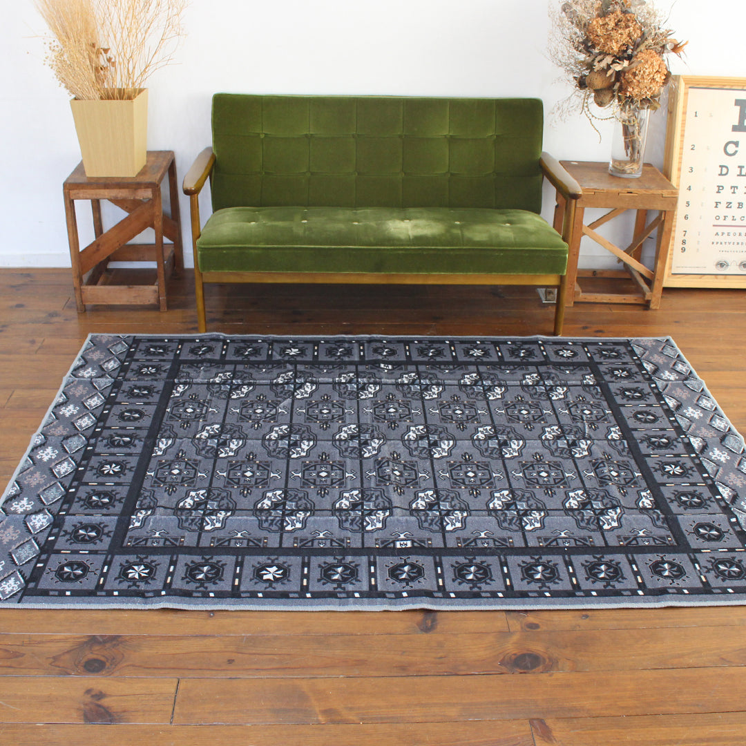 ヴィンテージ風ラグ TOCORU Series アフガンTEKKE ループ グレー– ラグ