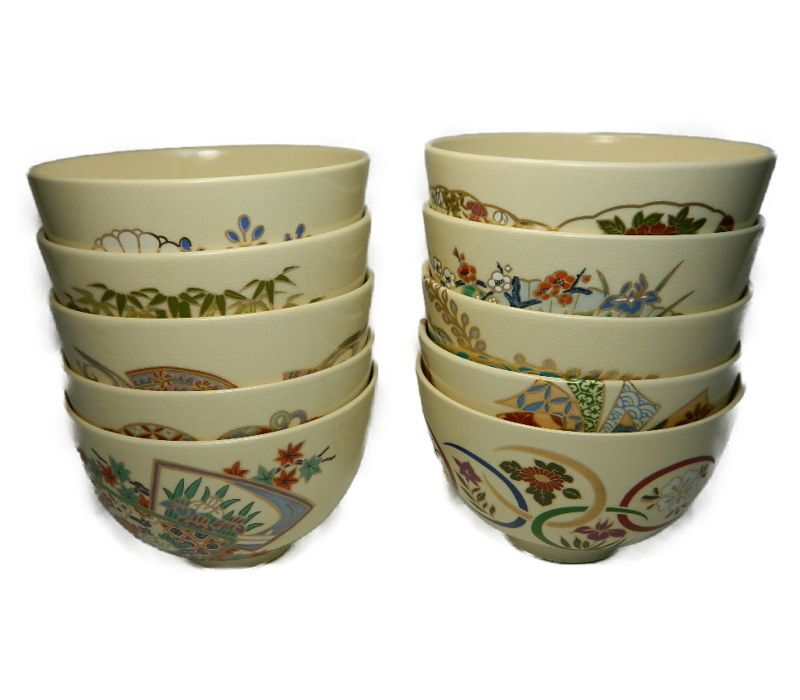茶道具】 数茶碗 抹茶茶碗10種セット 仁清風 抹茶茶碗 抹茶碗 新品