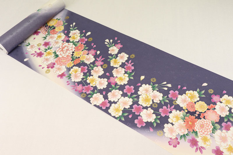 金彩友禅販売 八重桜に牡丹菊花（藤）柄の和柄生地通販なら都香庵