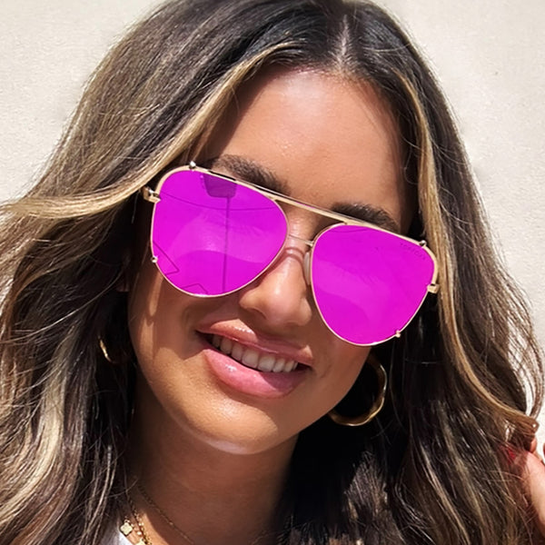 Cristina Tangle Free Aviators - Mirrored Pink – TopFoxx