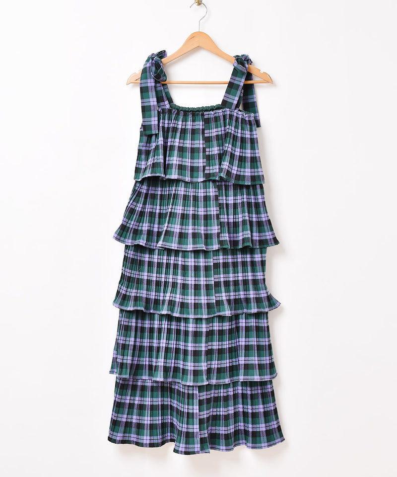 3色展開】Meridian チェック柄 ラッフル キャミソールワンピース