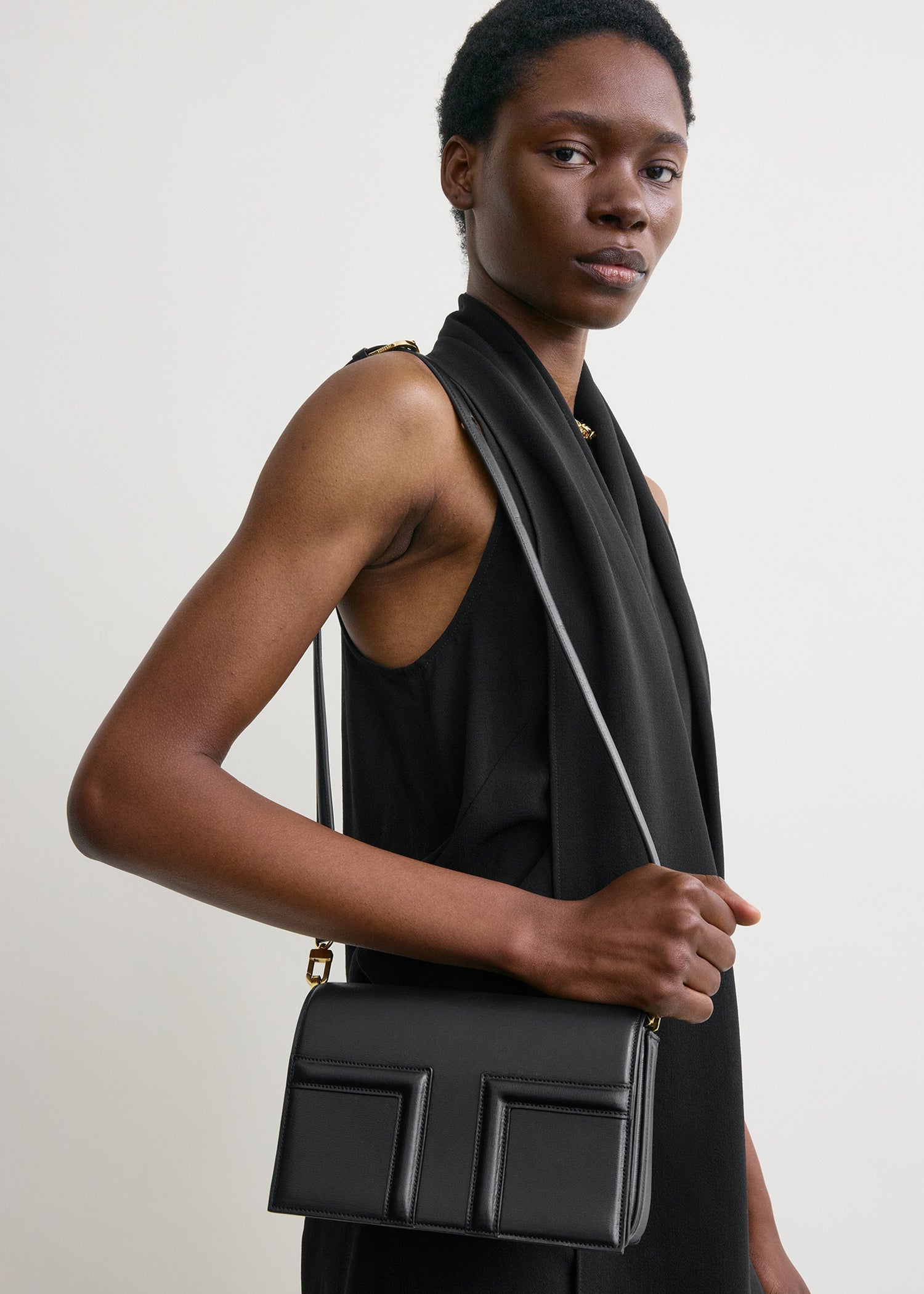 Mini T-flap leather bag black – TOTEME