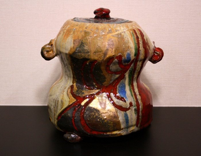 安倍安人 彩色備前水指 共箱