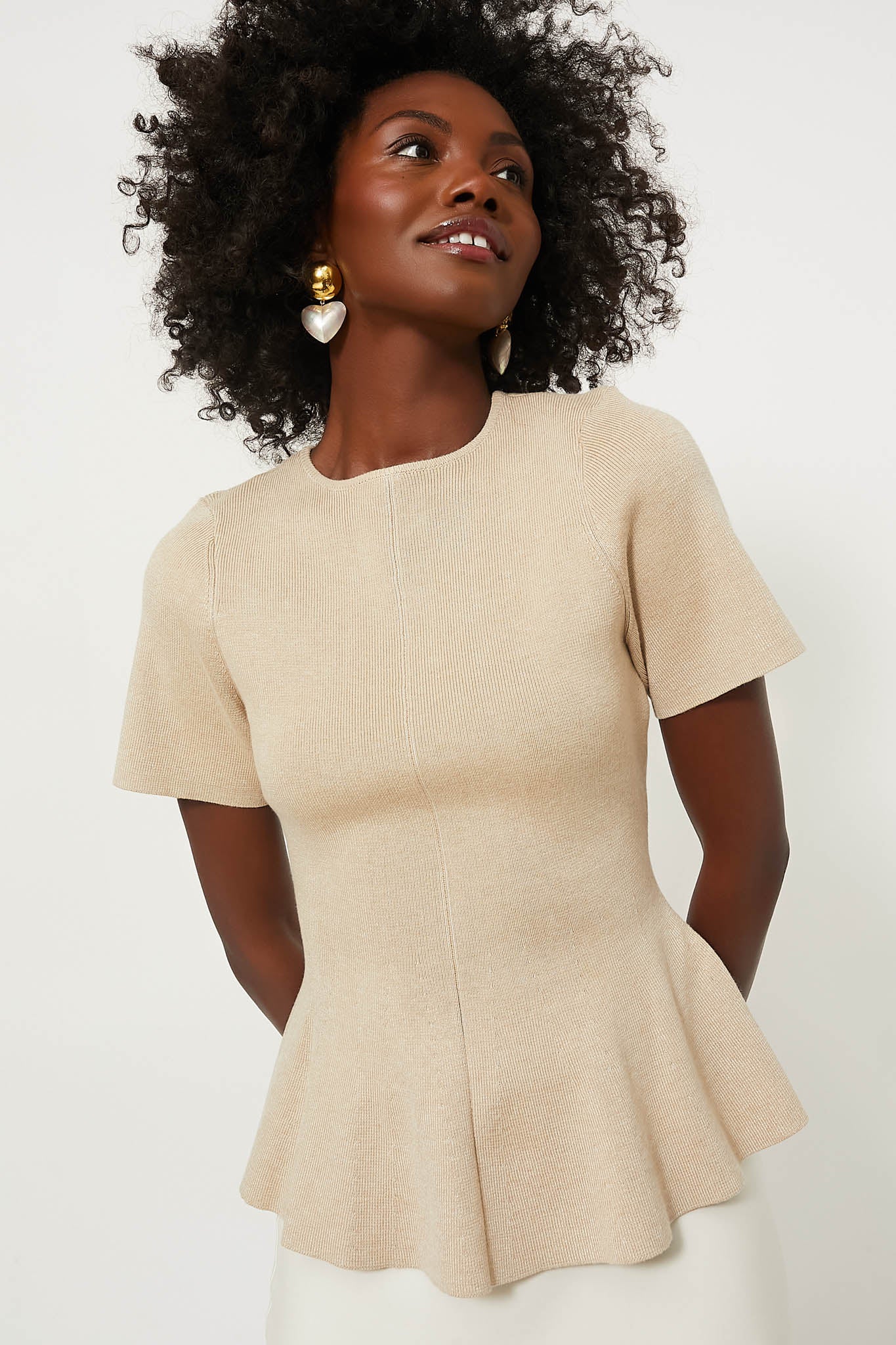 Tan Knit Phoebe Peplum Top | Hyacinth House