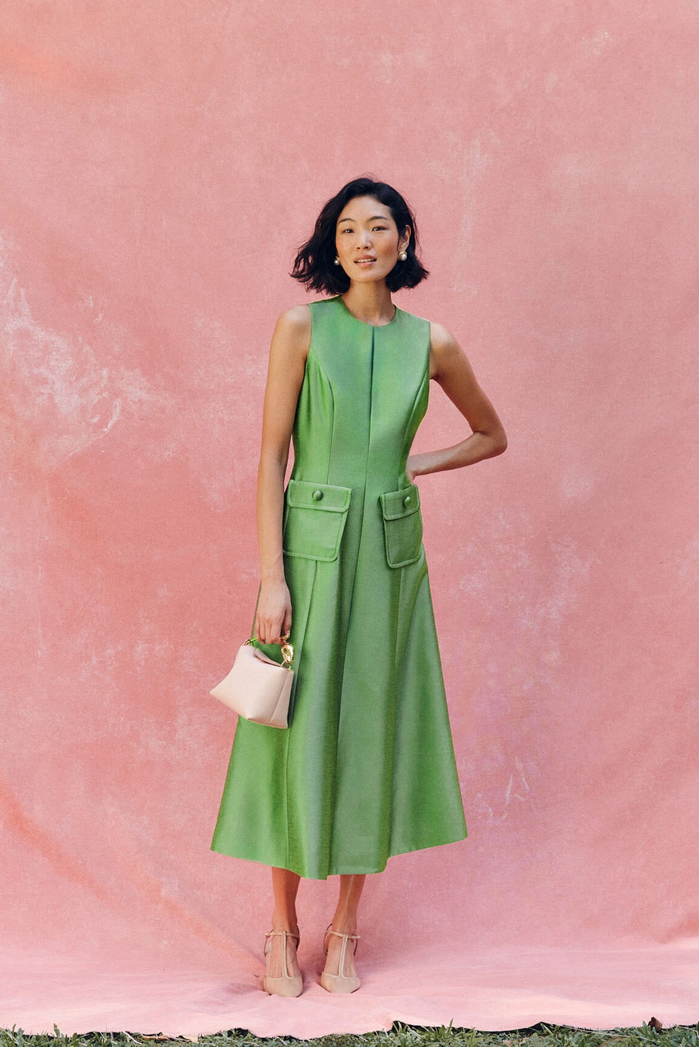 Pistachio Dupioni Helene Midi Dress | Tuckernuck