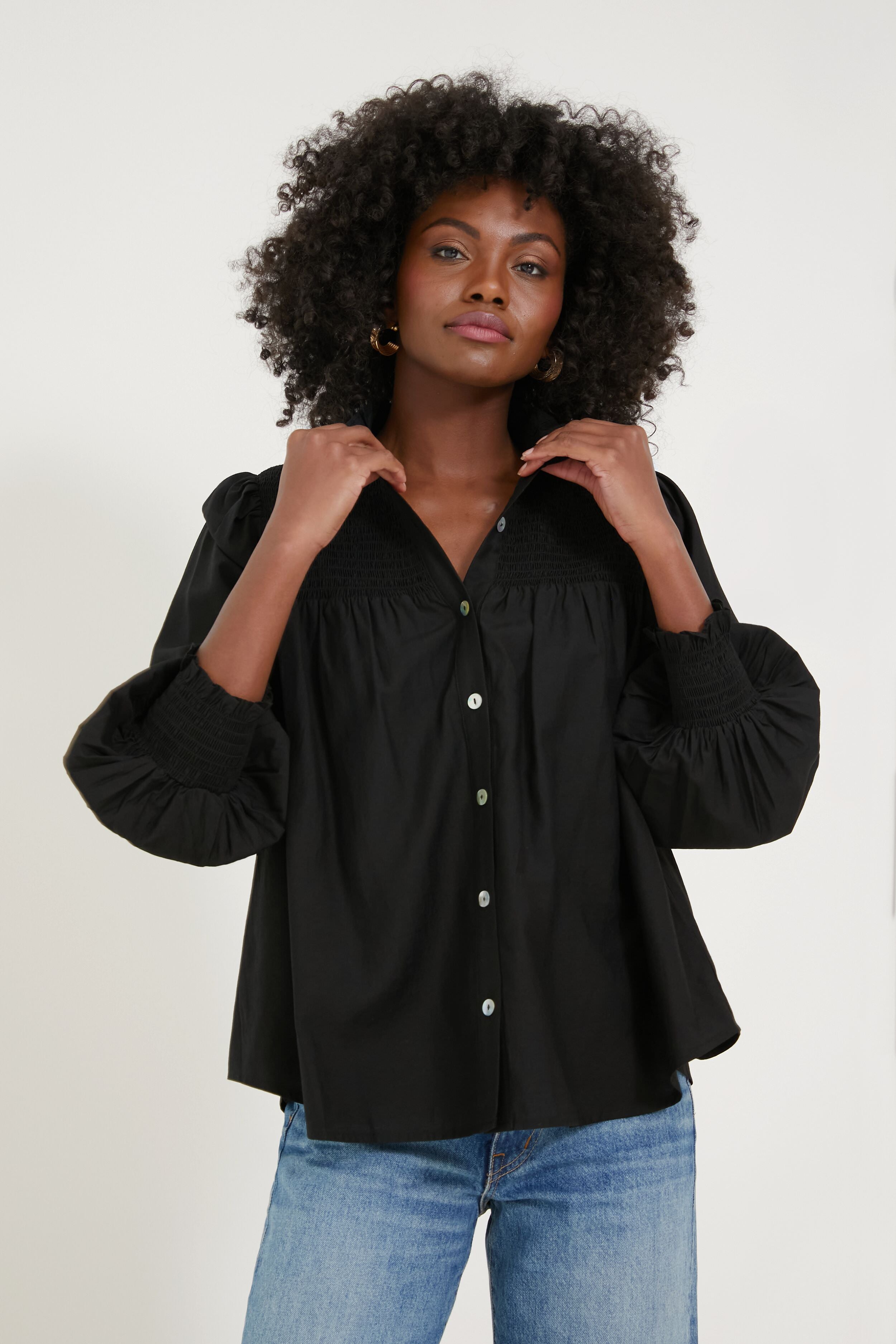 Black Jaia Smocked Blouse | Pomander Place