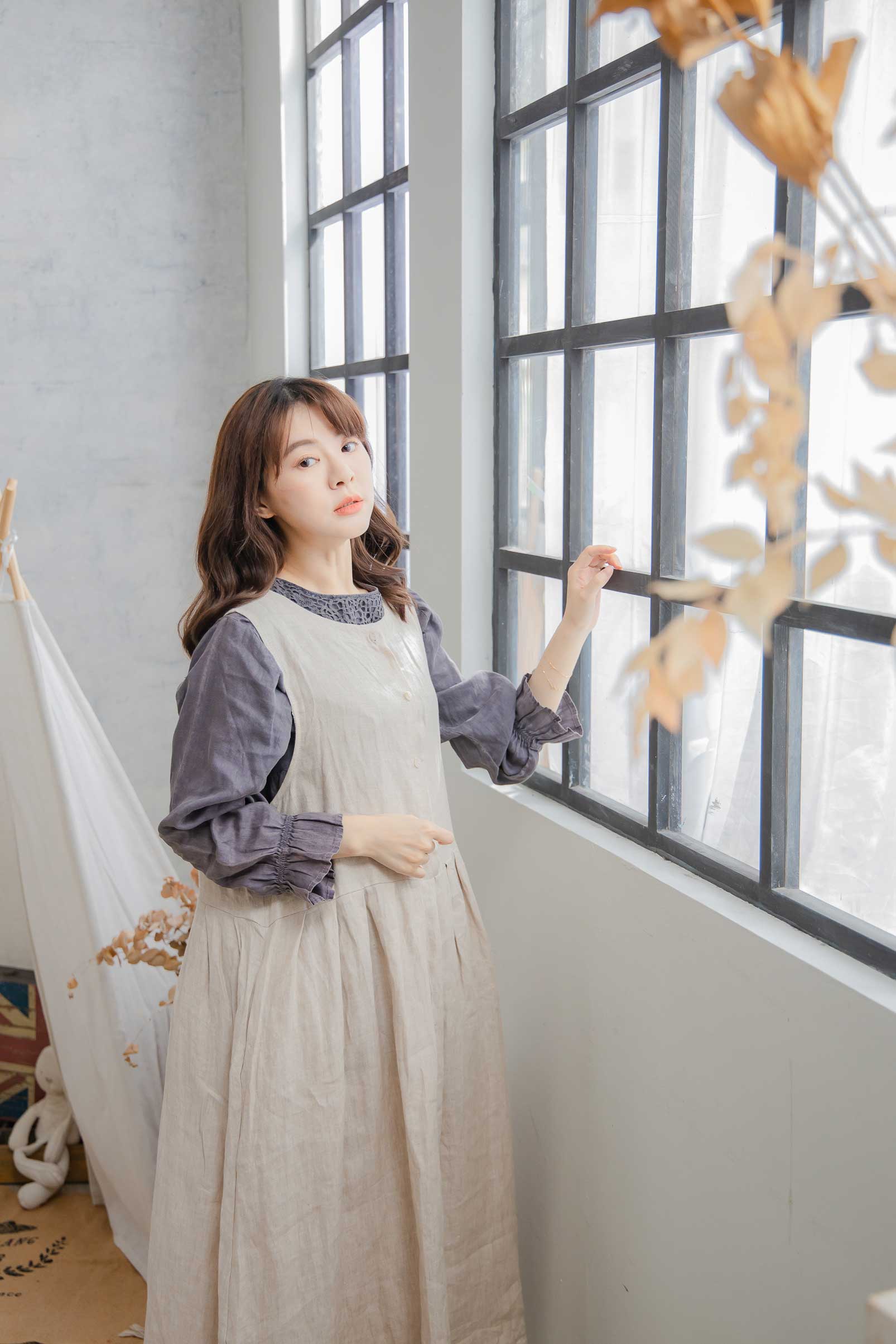 楽天市場】ノースリーブリネンロングワンピース 【 ベージュ ベイジ