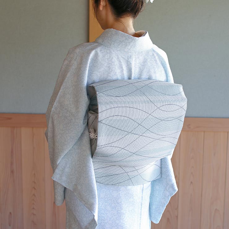 楽天市場】[ 単衣 用 ] 洗える 京袋名古屋帯 縞に流線 (青磁×墨色