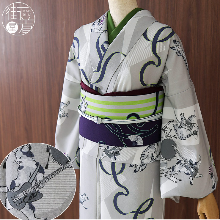 楽天市場】[洗える着物] 撫松庵 袷 きもの 猫ロック (104-123-001 80