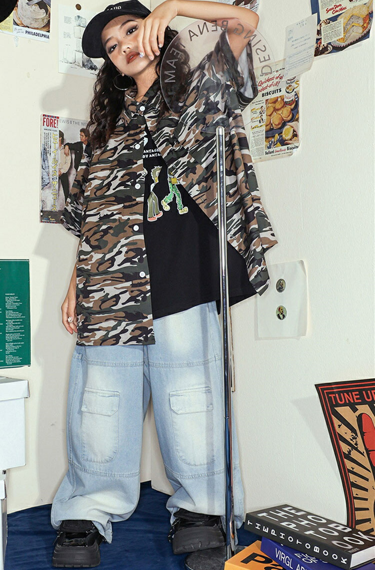 楽天市場】迷彩 シャツ ショート丈 トップス 柄シャツ 派手 シャツ