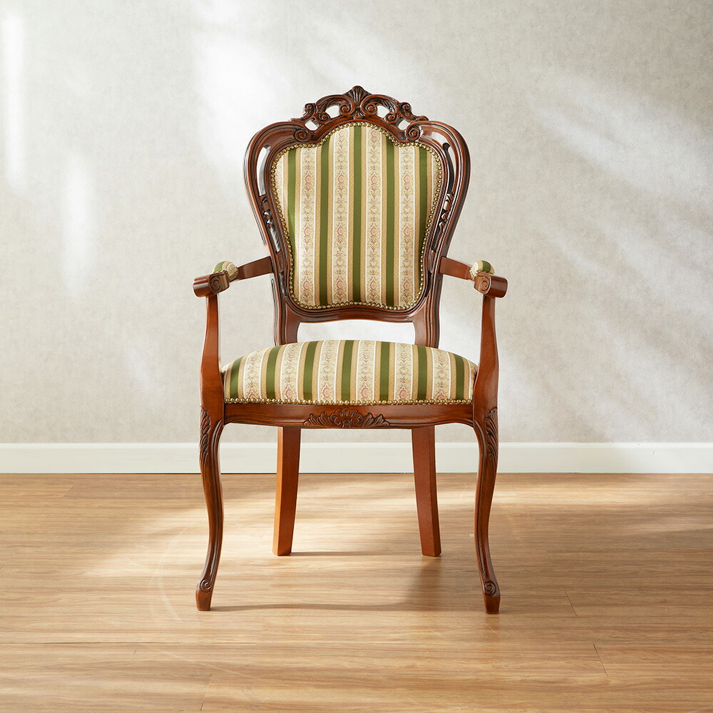 楽天市場】イタリア製 アームチェア グリーンストライプ 幅63cm/椅子