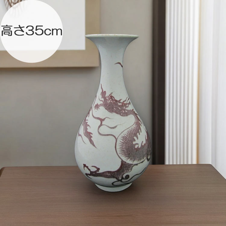 楽天市場】景徳鎮 釉裏紅 龍文瓶 中国美術 花瓶 高さ約35cm 希少 花生