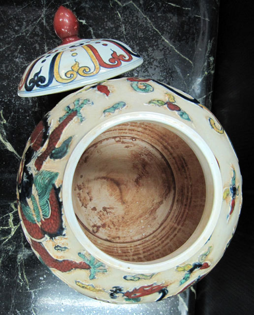 楽天市場】景徳鎮 嘉靖赤絵龍文蓋付壺 高さ約30cm 花生 花瓶 壺 中国