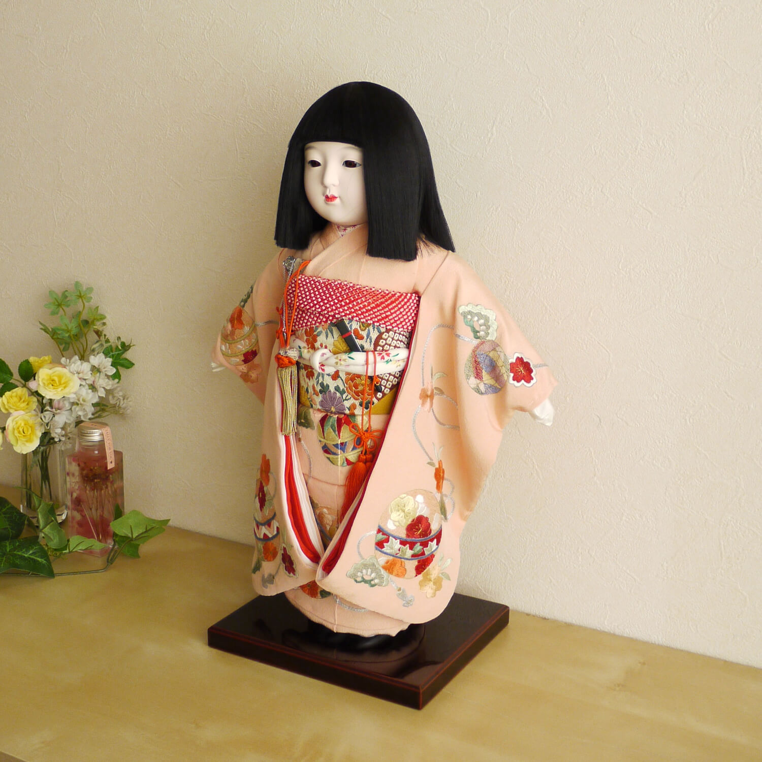 楽天市場】市松人形 元賀章介 12号尺二正絹手刺繍 手まり ピンク色 手