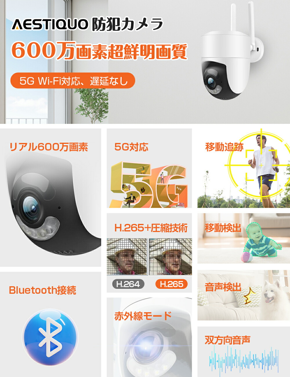 楽天市場】600万高画素 防犯カメラ 屋外/屋内両用 監視カメラ 5G WiFi