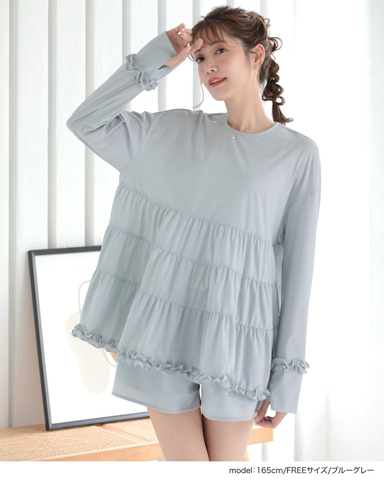 楽天市場】フリルティアードラッシュガード セットアップ 裾フリル