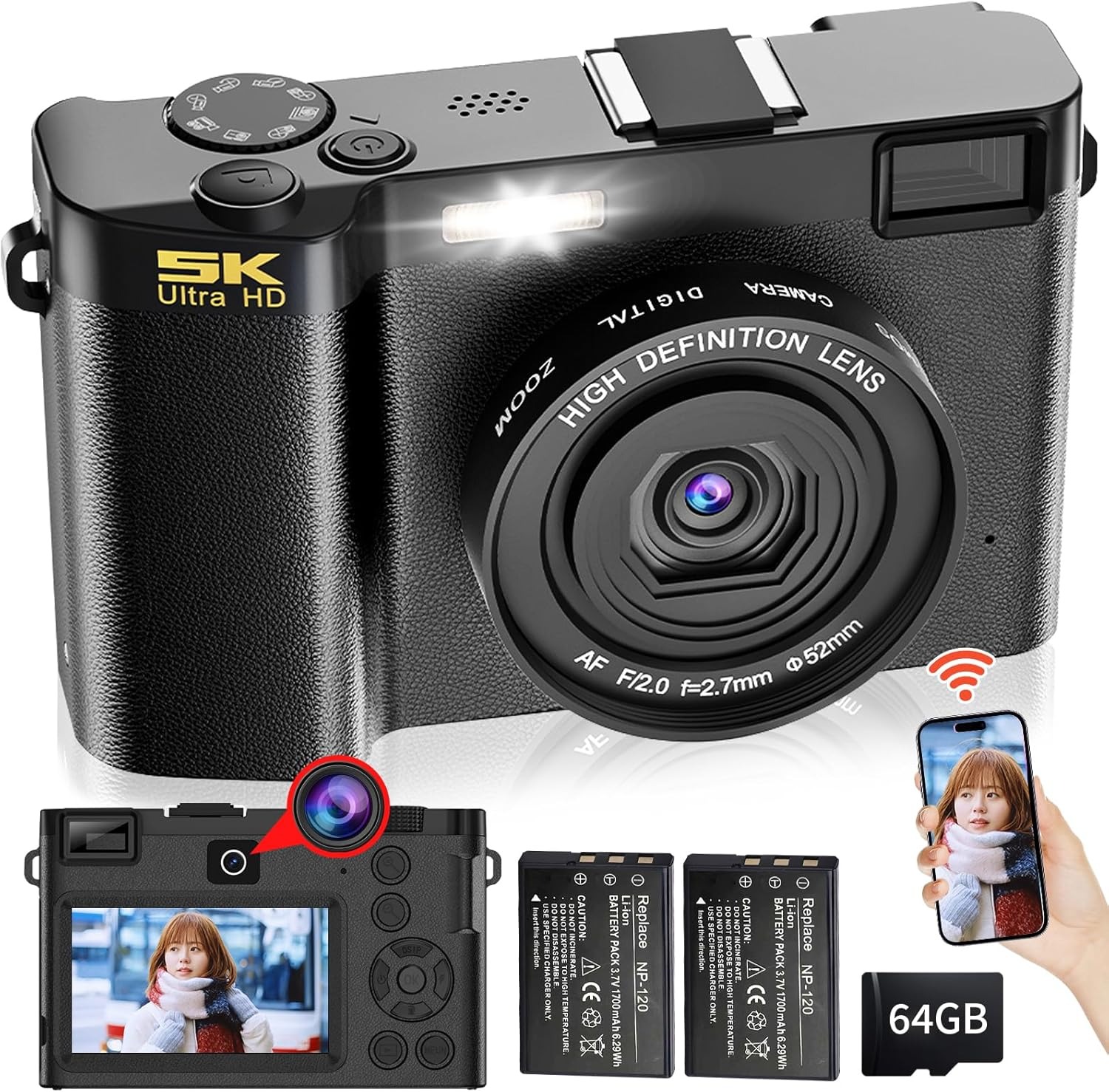 楽天市場】WIFI転送機能 デジタルカメラ スマホに送れるデジカメ 5K