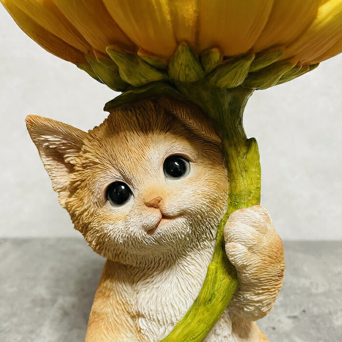 楽天市場】かわいいネコの置物 ひまわりのトレイを持つ茶トラ猫 高さ