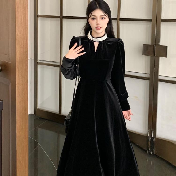 楽天市場】2丈選べる ベロアタッチ フレアワンピース 秋冬 ベロア