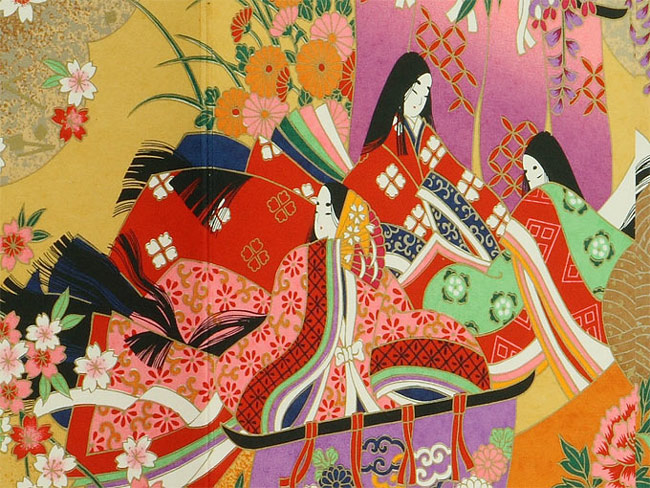 楽天市場】屏風 衝立 友禅和紙工芸品 15号四曲絵屏風 御所絵巻 源氏